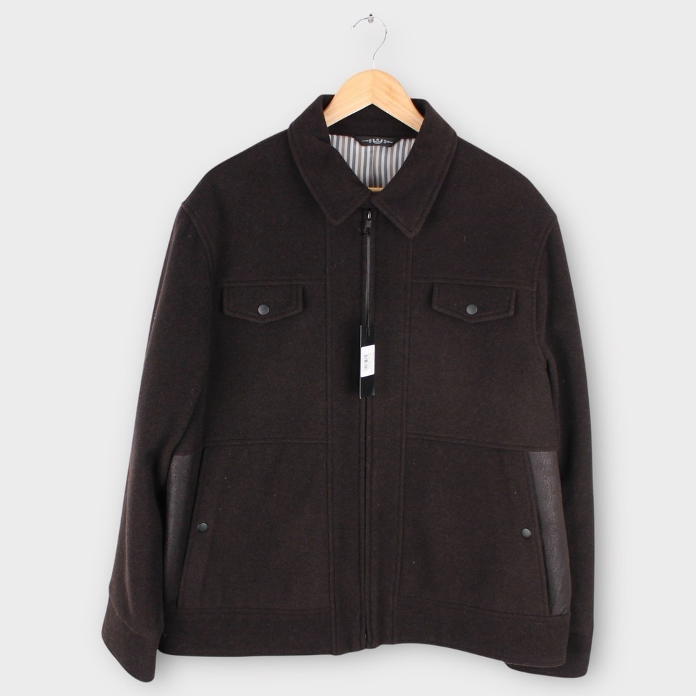 ENZO West End Wool Jacket Men's XL Dark Brown Italian Made Zip Front Coat NWT